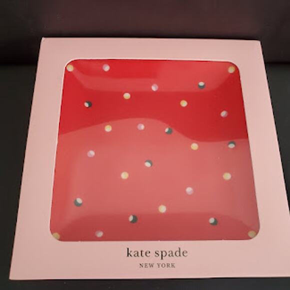 Kate Spade Lenox Christmas Red Dot Square‎ Jewelry Tray or Table Decor - Picture 1 of 7